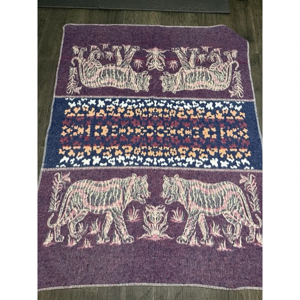 Vintage Artesania Textil Peru Tiger Blanket Full Throw Reversible 61